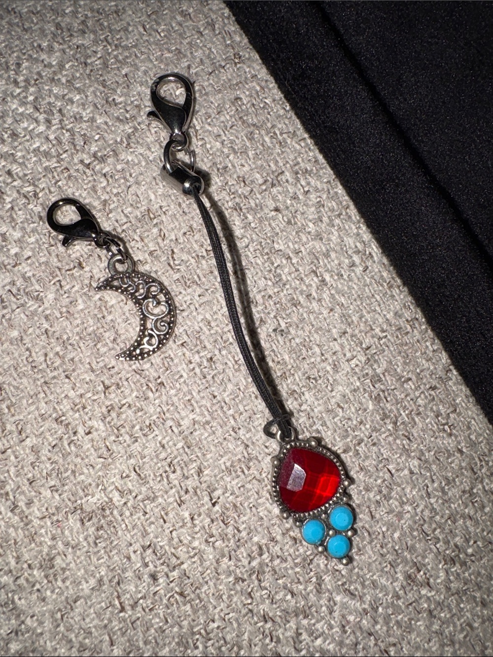 Red Blue Gemstone Charm and moon charm